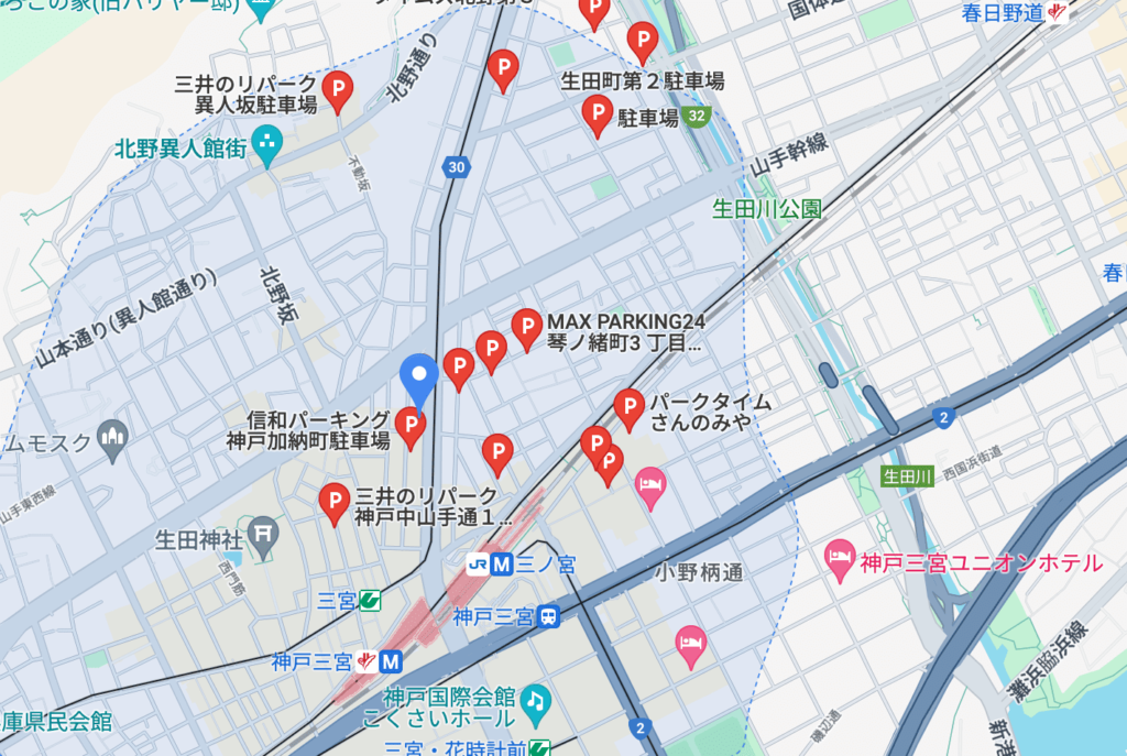 ABCクリニック神戸院周辺の駐車場情報です。