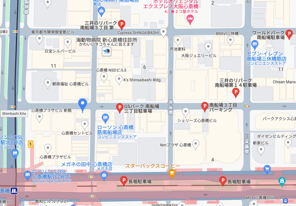 ABCクリニック心斎橋院(いろはビューティークリニック)周辺の駐車場情報です。