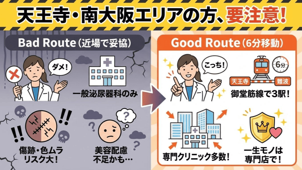 【注意】天王寺・阿倍野エリア近隣で包茎手術クリニック選びは危険