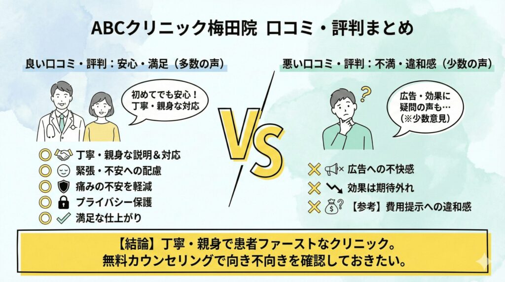 ABCクリニック梅田院の口コミ・評判の簡易まとめ