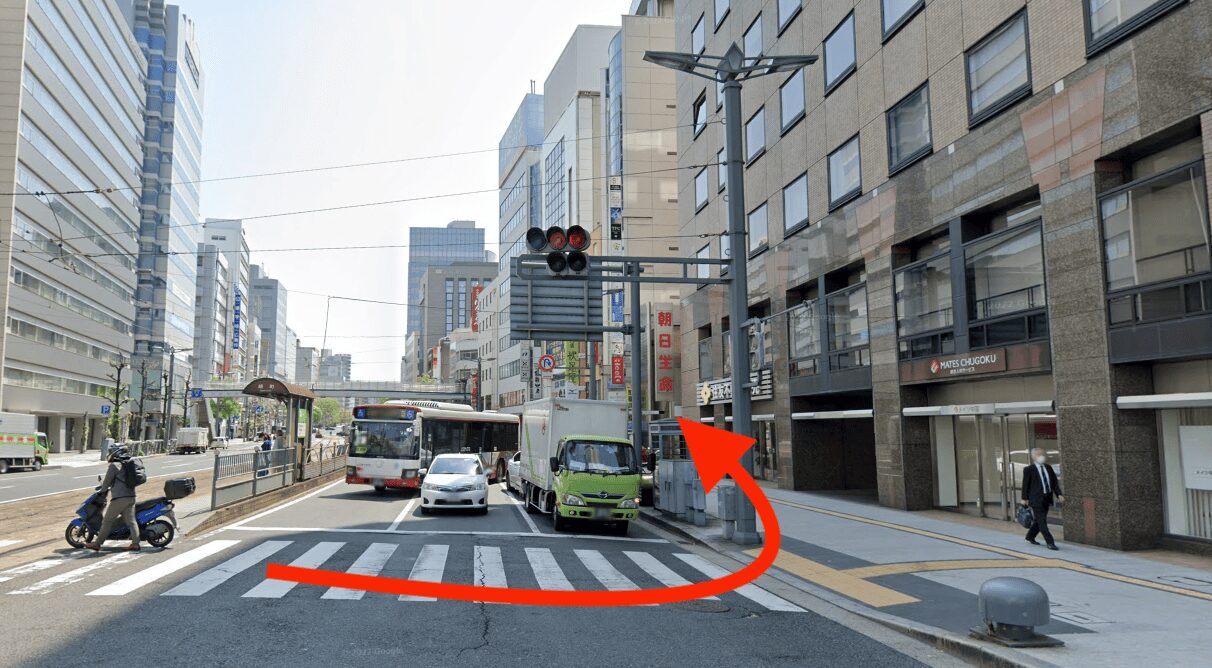 広電胡町駅から皐月クリニック広島院への経路