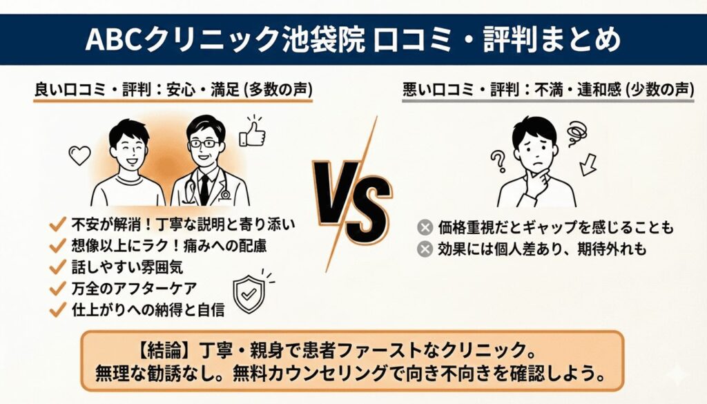 ABCクリニック池袋院の口コミ・評判の簡易まとめ