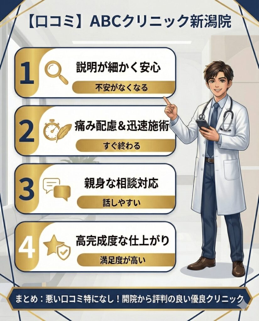 ABCクリニック新潟院の口コミ・評判の簡易まとめ