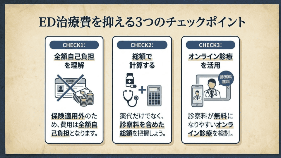ED治療費用を抑える3ポイント