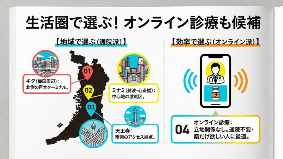 ED治療を大阪で選ぶ際の生活圏内で選ぶポイント