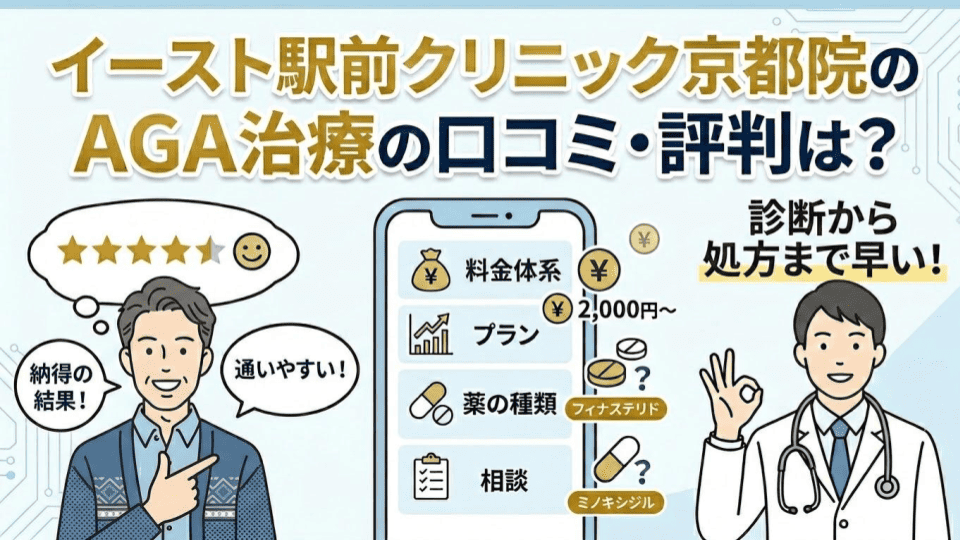 イースト駅前クリニック京都院のAGA治療の口コミ・評判は？料金や薬の種類も徹底解説