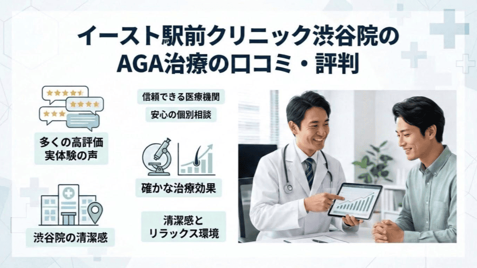 イースト駅前クリニック渋谷院のAGA治療の口コミ・評判は？料金や薬の種類も徹底解説！
